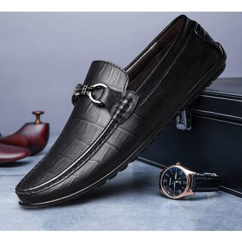 2021 New Genuine Leather Men Casual Shoes Luxury Brand Mens Loafers Moccasins Breathable Slip on Black Business Formal Shoes