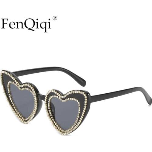 New Ladies Trend Handmake Sunglasses Heart Brand Design Eye Wear Diamond Sun Glass Frame Lunette de soleil femme