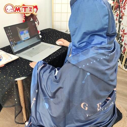 Anime New Game Genshin Impact Paimon Cosplay Cloak Hooded Cape Coat Comfortable Unisex Air conditioner Blanket Shawl