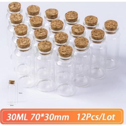 70*30mm 30ml Glass Bottles With Cork Spicy Storage Tiny Bottle Jar Containers Glass Spice Vials Craft DIY Small Jars 12pcs/Lot