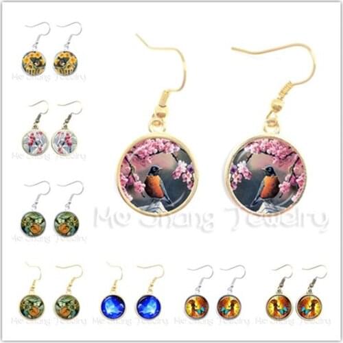 Animal Pattern Series Glass Jewel Earrings The Birds And Butterfly Drop Earrings For Women Best Gift For Her