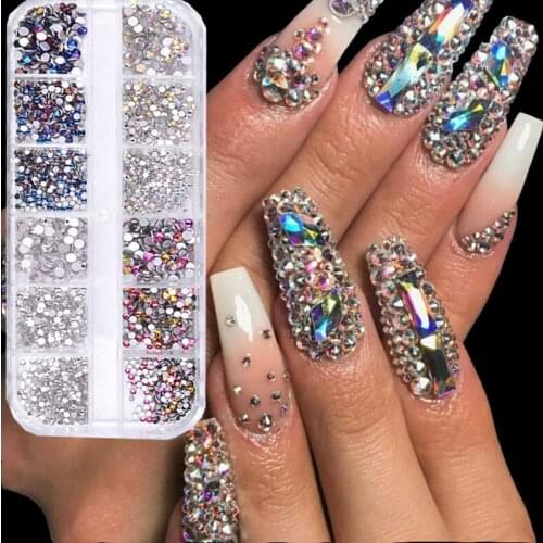 12 Grids/box 3D Glitter Crystal Nail Art Rhinestone Glass Diamond Gem Jewelry Nail Art Decorations Nails Accessories