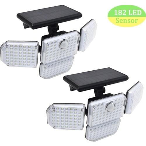 182LED Super Bright Solar Wall Light Adjustable Sensor Light IP65 Waterproof Outdoor Sensor Solar Lamp For Yard Street Path