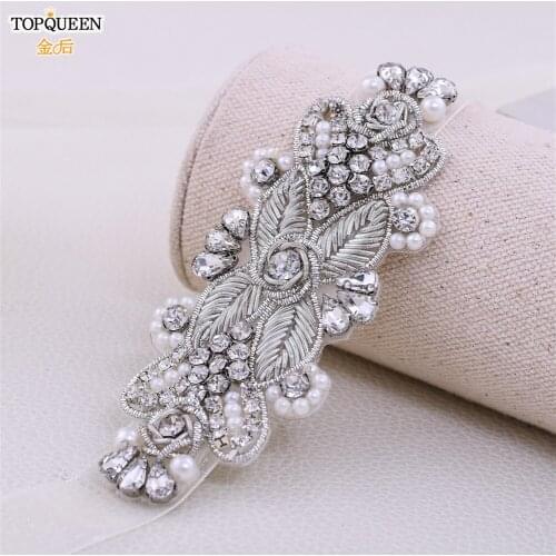 TOPQUEEN S369 Diamond Bridal Belt Wedding Accessories Formal Dress Belt Bridal Sashes with Pearl Handmade rhinestone bridal belt