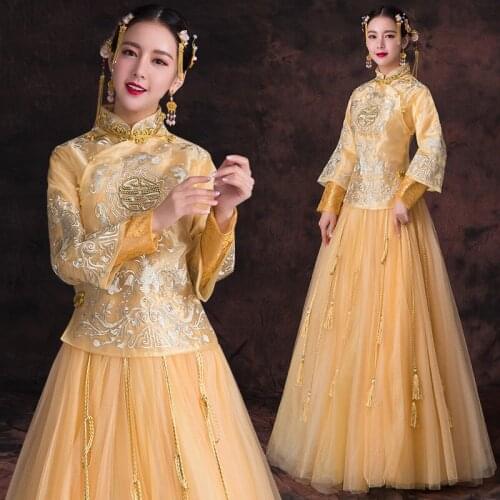 Traditional Lady Long Qipao for Women Wedding Gown Bride Chinese Style Cheongsam Vestido Oriental Elegant Evening Dress