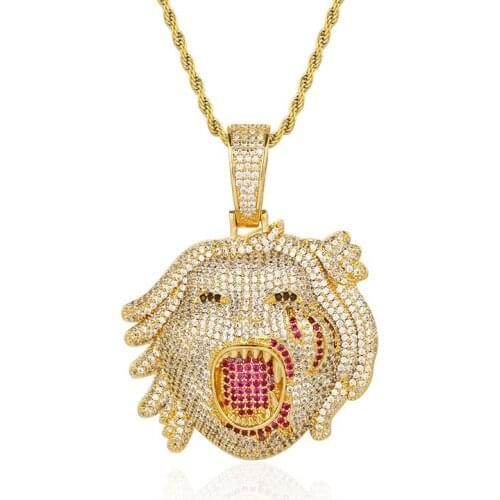 Hip Hop Claw Setting AAA+ CZ Stone Bling Iced Out Roaring Wolf Animal Pendants Necklaces for Men Rapper Jewelry Drop Shipping