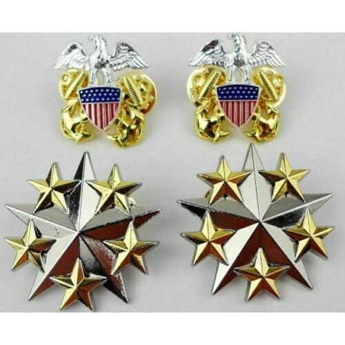 Military US Navy Six Star Rank Insignia Badge Pin Eagle Badge ,Two Pairs armyshop2008