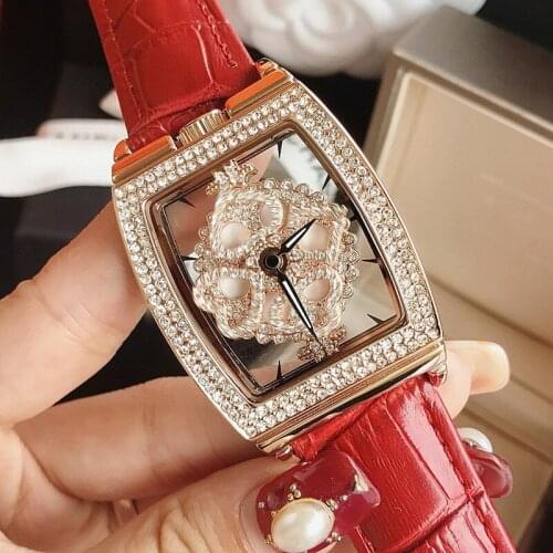 Women Watches Rose Gold Quartz Dress Rotation Watches Czech Diamond Barrel Casual Ladies Watch montre femme relojes para mujer