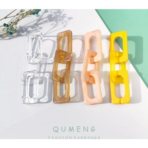 QUMENG korean Clear Chain Long Earrings For Women Resin Geometric rectangle Drop Earrings personality hyperbole fashion Jewelry