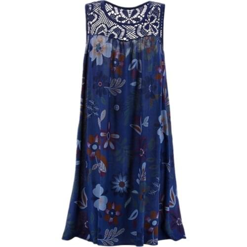 Womens Printed Vest Dress Boho Lace Short Dresses Casual Hollow Out Sexy Dress 2021 Summer Lady Loose Fashion Clothes Big Size
