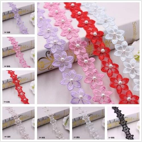 1 Yard Beautiful Similar Lace Beaded Flower Pearl Fixed Similar Selvedge DIY Skirt Clothes Decorative Trim Fringe Supplies