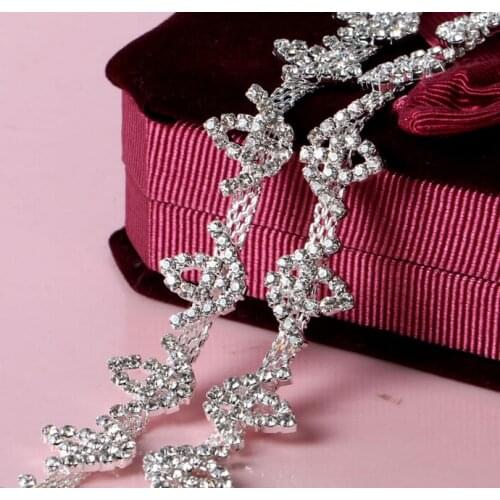 1Yard Rhinestone Crystal Silver Tone Chain Costume Applique Trims Sewing KW0155
