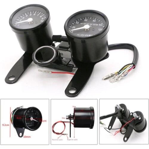 12V Black Tachometer+Speedometer & Dual Odometer Gauge Kit Chopper Bobber Cafe High Sensitivity for Motorcycle Modification