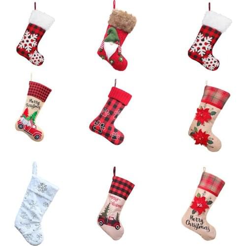 20 Colours Christmas Stockings Gifts Holder Xmas Tree Hanging Pendants Fireplace Ornaments Family Holiday Home Party Decorations