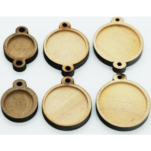 4pcs 12mm-20mm wooden Double Ring Round Cabochon Base Tray Bezels Blank Charms Bracelet Pendant Setting For Jewelry Making