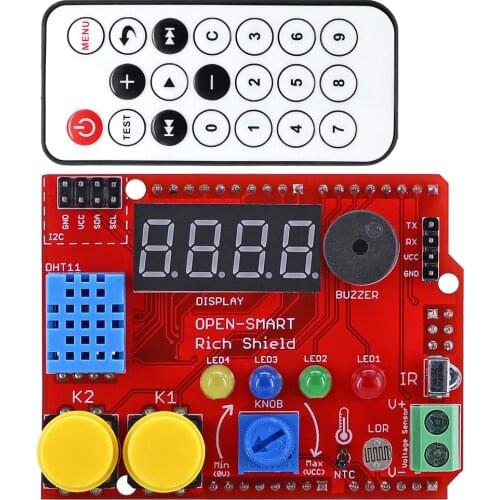 Rich Shield + IR Remote with Infrared Receiver LED Buzzer Button Light Sensor Temperature Sensor 24C02 EEPROM for Arduino UNO R3