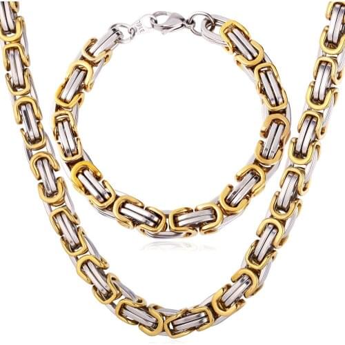 Kpop Stainless Steel Set Bracelets Gift New Necklaces Double Twisted Chain Gold Color For Mens Punk Jewelry Set NH211