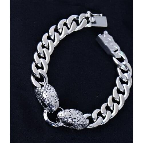Hand ornament S925 silver double headed snake domineering silver bracelet new European and American accessories