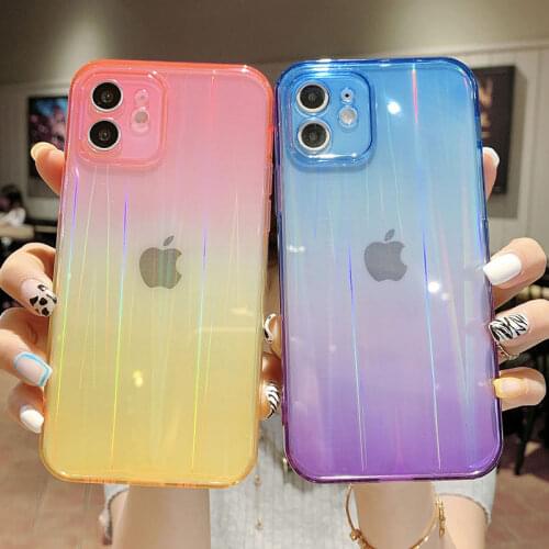 Gimfun Glitter Laser Stripe Phone Case for iPhone 12 11 Pro Max 12 Pro XR XS Max X 7 8 Plus Soft Clear Grandient Rainbow Cover