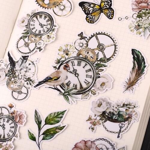 21PCS Vintage Birds and Clocks Paper Lable Stickers Crafts DIY Scrapbooking Decorative Sticker Lovely Stationery Album Decor