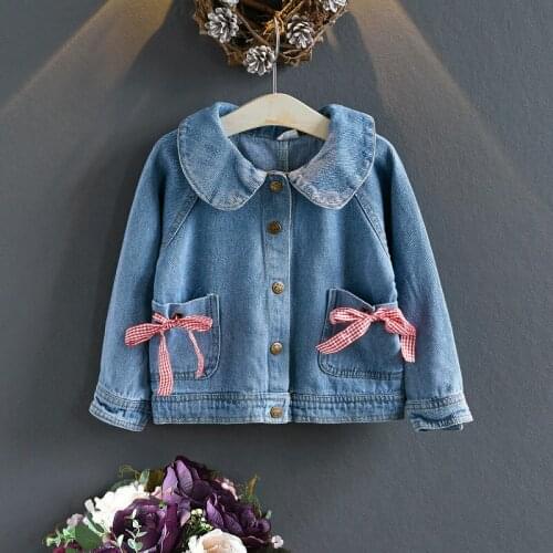 2019 Baby Girl Denim Jacket Cute Bow Pockets Girls Kids Fashion Jeans Jackets Children Overcoats Clothes