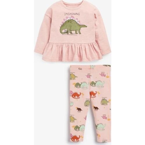 Baby Outfits 2021 Autumn New Casual Infant Baby Clothing Girls Dinosaur T-Shirt Sportsuit Printing Trousers Two-Piece 2-7 Years