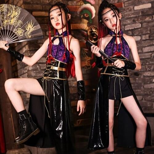 Jazz Modern Dancing Performance Stage Costume Set For Girls Fashion Dancewear Kids Chinese Style Catwalk Show Outfit VDB3997