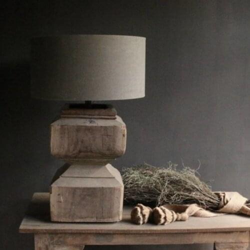 Customized American Country Solid Wood Table Lamp Square Wooden Antique Bedside Lamp Living Room B & B Lamp Club Art