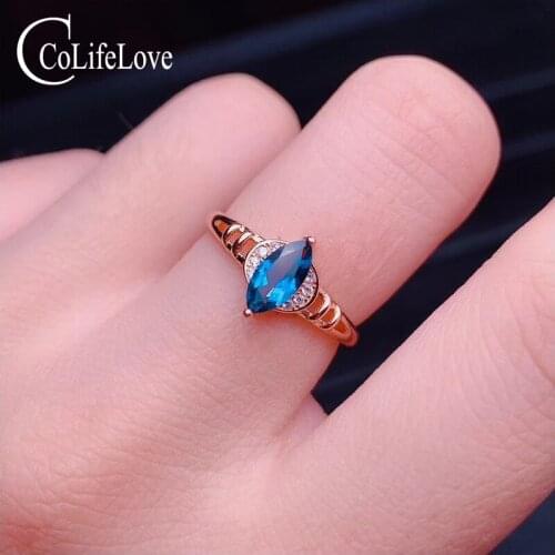 CoLife Jewelry Fashion 925 Silver Gemstone Ring 4mm*8mm Natural Topaz Silver Ring for Daily Wear Sterling Silver Topaz Jewelry