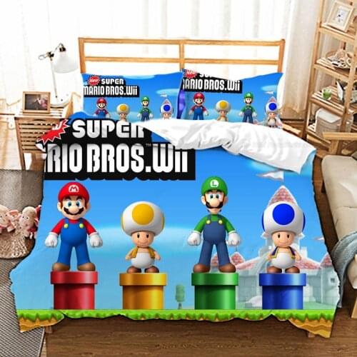 Anime Mario Child Bedding Set Game Cartoon Quilt Cover 3D Printed Pillow Cover Bed Duvet Cover Kid Bedroom Decor Boy Girl Gift