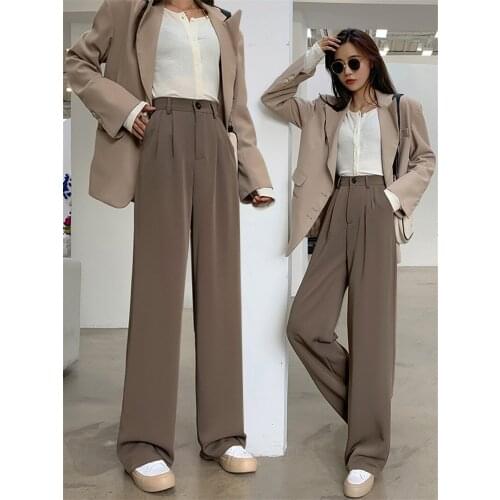 Suit Pants 2021 New Spring And Autumn Thin Section High Waist Drape Casual Straight Mopping Professional Wide-Leg Pants Women