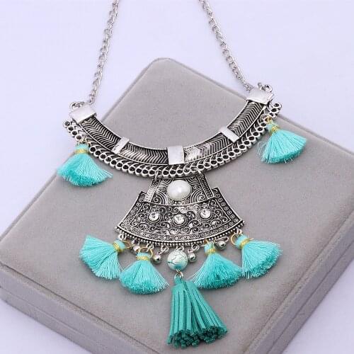 2019 Hot Handmade Vintage Ethnic Style Jewelry Bohemian Multicolor Tassel Choker Necklace Statement Chunky Necklace For Women X1