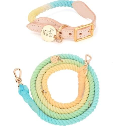 Hot Sale Pet Dog Multi-Function Hand-Woven Gradient Collar Necklace Outdoor Rope Dog Leash Round Cotton Dogs Lead Pet Products