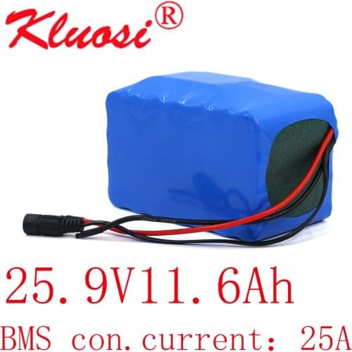 KLUOSI 25.2V 24V 11.6Ah 12Ah 7S4P 29.4V Lithium Battery Pack with 25A BMS for Electric Moped Ebike Scooters Bicycle Wheelchair