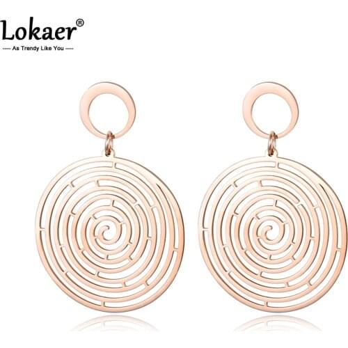 Lokaer Rose Gold Color Mosquito Coil Shape Axaggeration Earrings Punk Style Stainless Steel Christmas Gift E18080