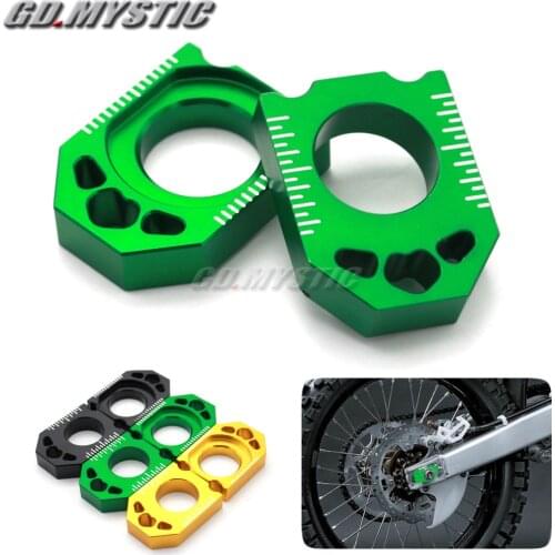 Motorcycle CNC Green Axle Block Chain Adjuster For KAWASAKI KX125 250 03-08 KX250F KXF 250 04-16 KX450F KXF 450 06-16 KLX450R