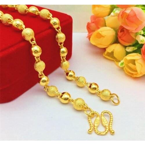 Mens Frosted Smooth Bead Necklace Wedding Engagement Jewelry 6mm/8mm Thick 18K Gold Chain Necklace Anniversary Jewelry