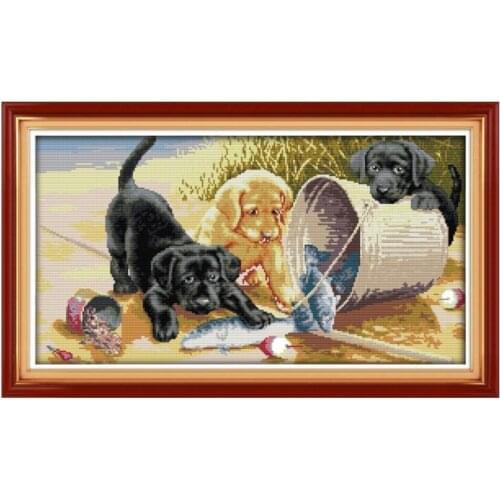 Three dogs 4 cross stitch kit aida 14ct 11ct count printed canvas stitches embroidery DIY handmade needlework