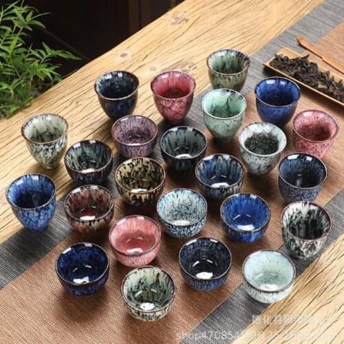 2pcs/set Kiln Change Tea Set Household Bucket Cup Porcelain Tea Bowl Handmade Crafts Kung Fu Teacups Drinkware