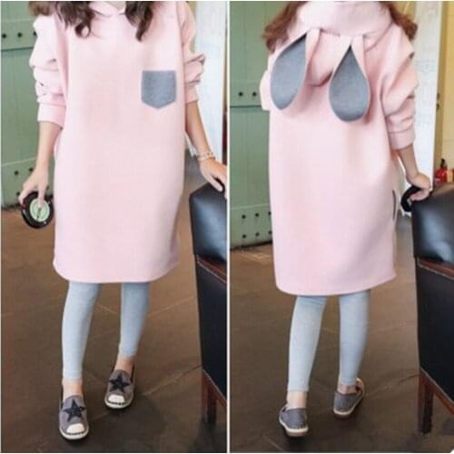 2019 maternity dress new autumn and winter wear plus velvet sweater rabbit ears hooded sweater Korean fashion pregnancy dress