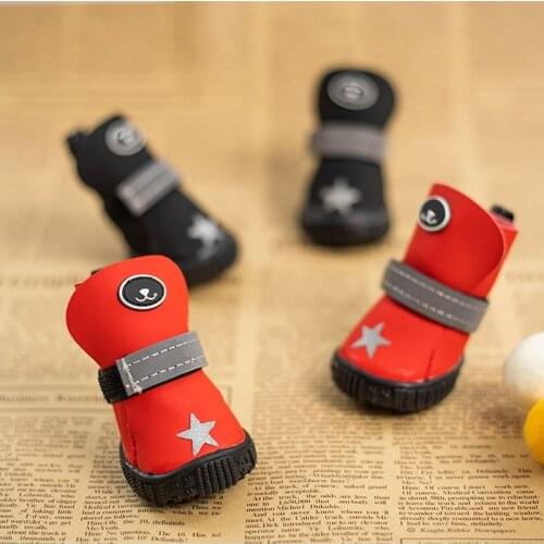 Spring Summer Dogs Shoes Waterproof Reflective Genuine Leather Non-slip Pet Star Rubber Shoes For Small Medium Dog Pet Supplies