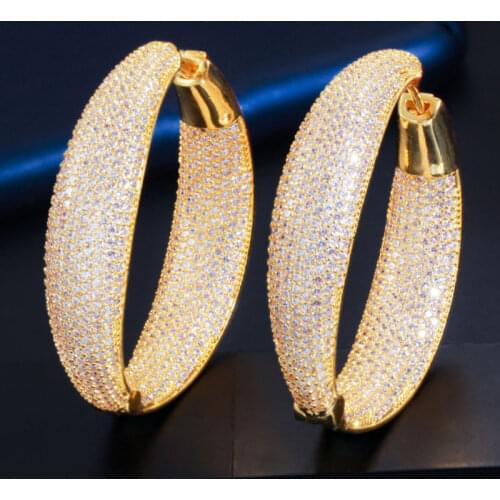 Zlxgirl jewelry Brand Dubai Gold color Micro Pave Cubic Zirconia Round Big Statement Hoop Earrings brand womens wedding earing