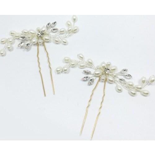 Vintage Wedding Bridal Pearl Flower Crystal Hair Pins EIG88