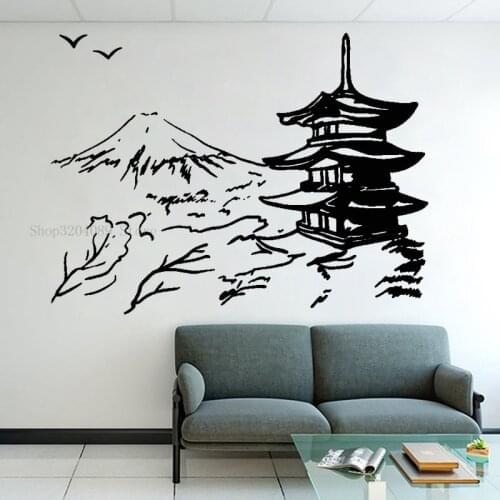 Japanese Building Pagoda Japan Landscape Wall Sticker Vinyl Home Decor Living Room Art Oriental Decal Removable Mural CN346
