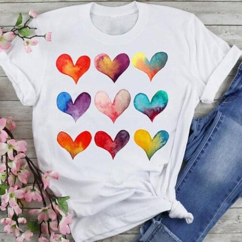 Women Graphic Love Trend Style Cartoon Summer Fashion Print Short Sleeve Female Clothes Tops Tees Tshirt T-Shirt