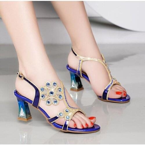 2020 summer womens sandals open-toed shoes womens high heel shoes square heel shoes Korean version of the gladiator shoes