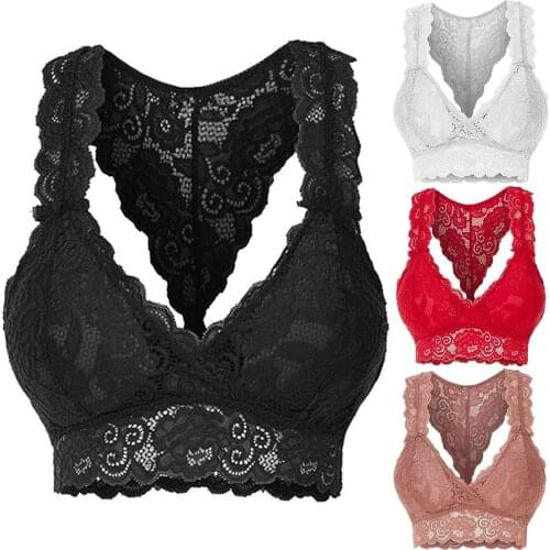 Women Sexy Solid Color Floral Lace Wireless Bra Breathable Raceback Brassiere Lace Lingerie Womens Underwear Bra