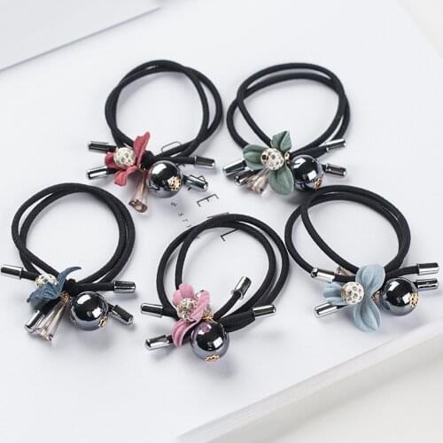 1PCS Lovely Clover Gray Ball Elastic Hair Bands Toys For Girls Handmade Bow Headband Scrunchy Kids Hair Accessories For Womens