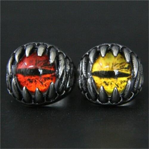 1pc Support Drop Ship New Red Yellow Eyeball Ring 316L Stainless Steel Men Boys Huge Crystal Ring