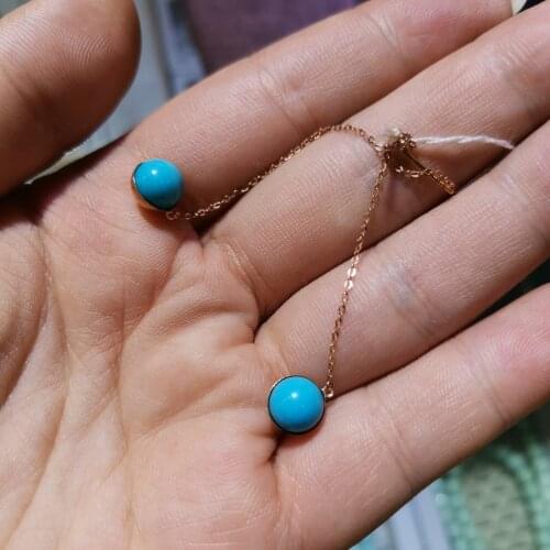 Wholesale Natural Blue Gemstone Sleeping Beauty Turquoise Earrings 18k Gold Inlaid AU750 Drop-Shaped Spherical Ladies Jewelry